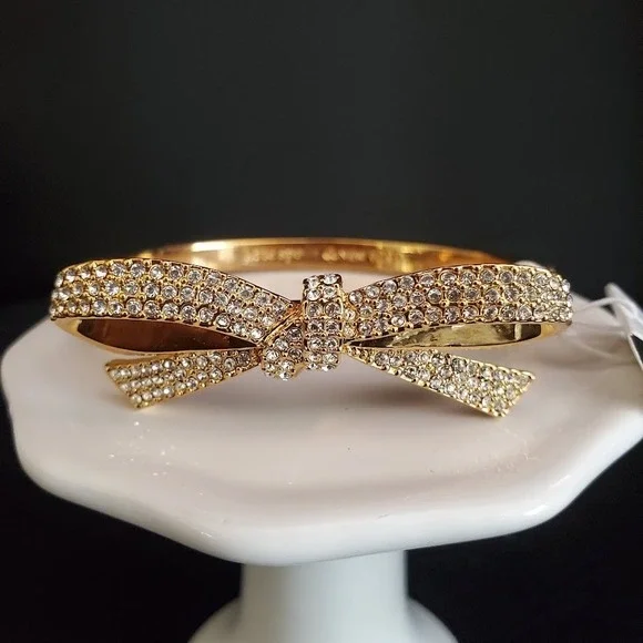 Kate Spade Finishing Touch Bow Hinged Bangle Gold Pave Crystal NWT and Pouch - Picture 4 of 9